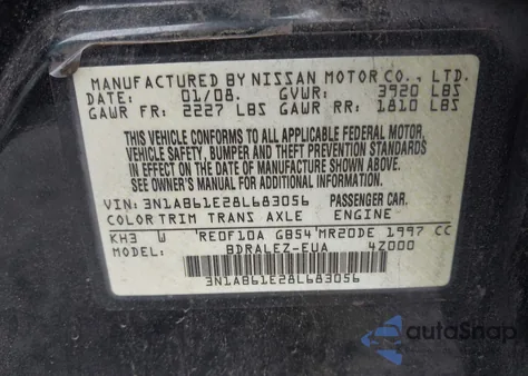 2008 Nissan Sentra 2.0S from USA, damaged, VIN 3N1AB61E28L683056